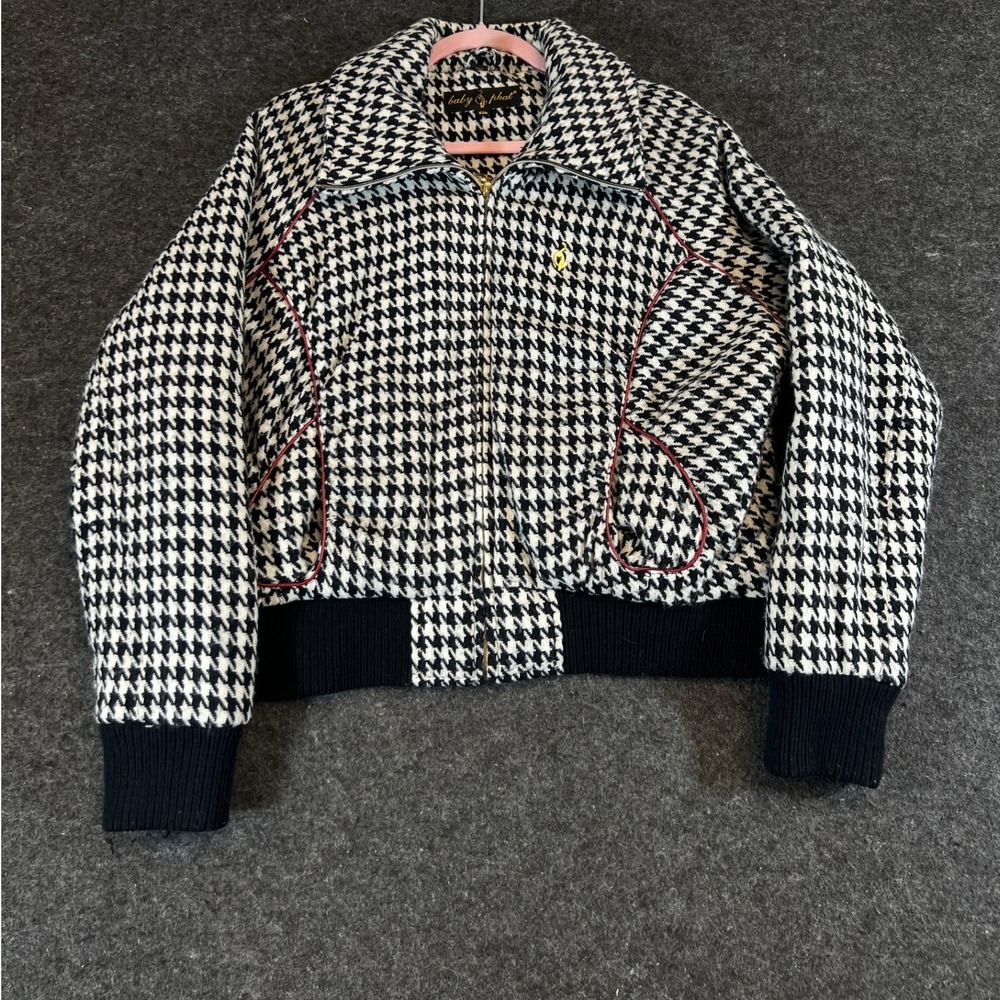 Vintage 90s Baby Phat Houndstooth Bomber Jacket Womens Black White Red 2XL